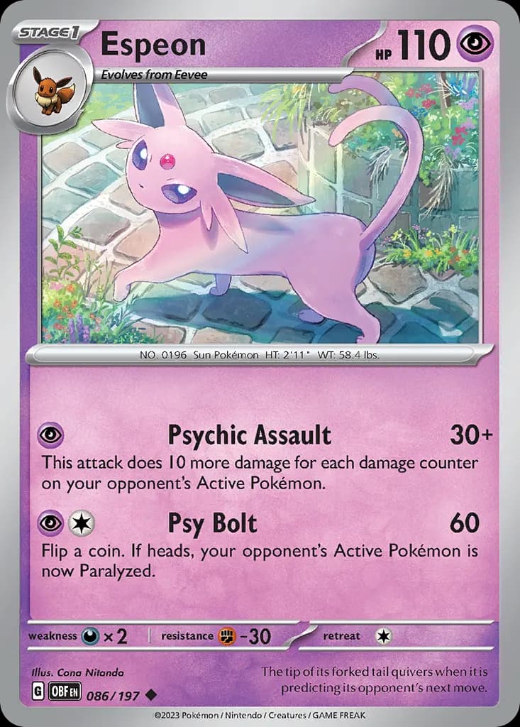 Espeon — Obsidian Flames 86 Pokémon card