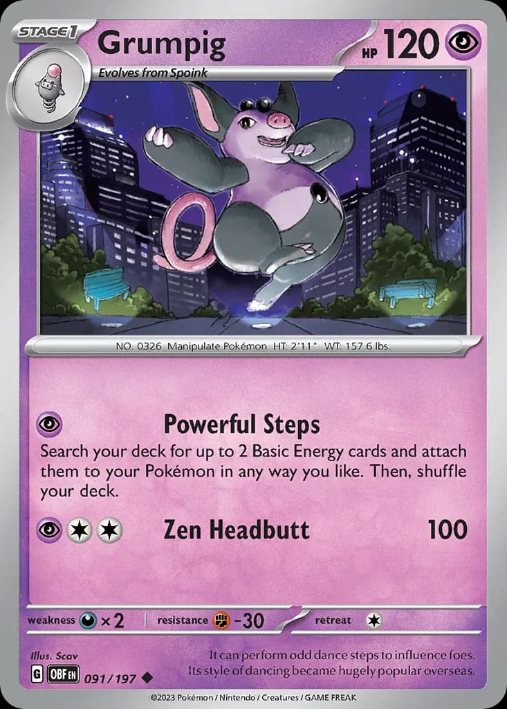 Grumpig — Obsidian Flames 91 Pokémon card