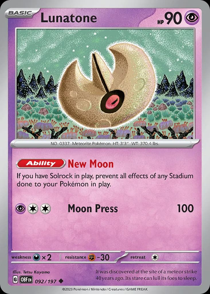 Lunatone — Obsidian Flames 92 Pokémon card