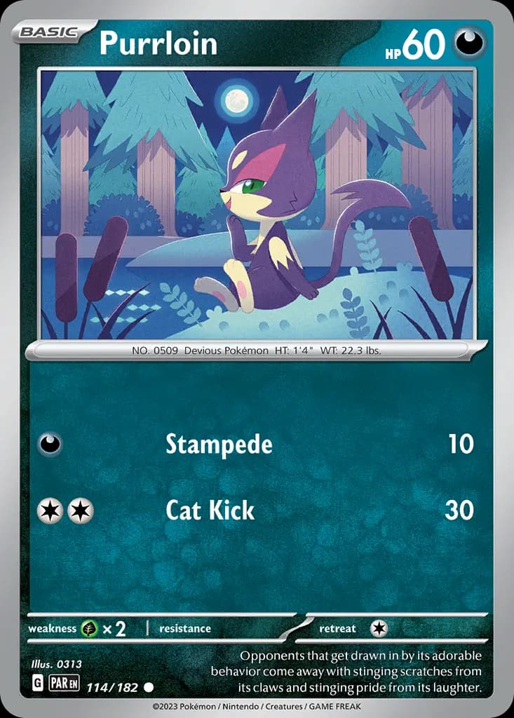Purrloin — Paradox Rift 114 Pokémon card