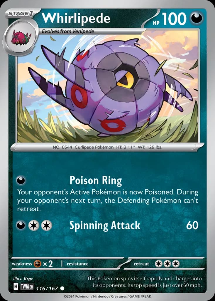 Whirlipede — Twilight Masquerade 116 Pokémon card