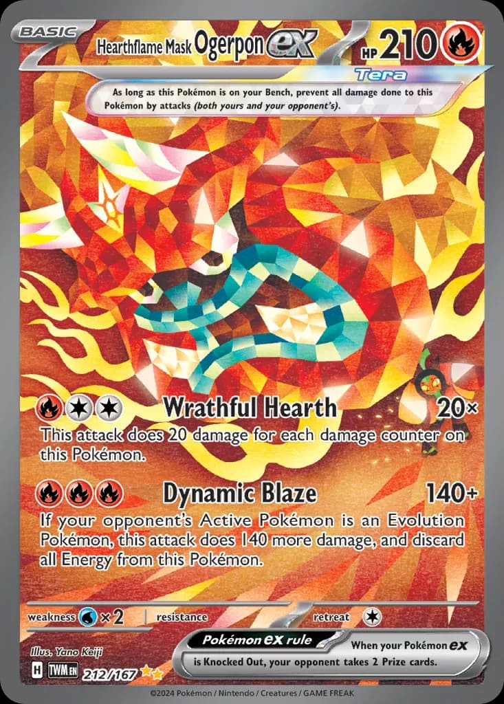 Hearthflame Mask Ogerpon ex — official card artwork (representative)