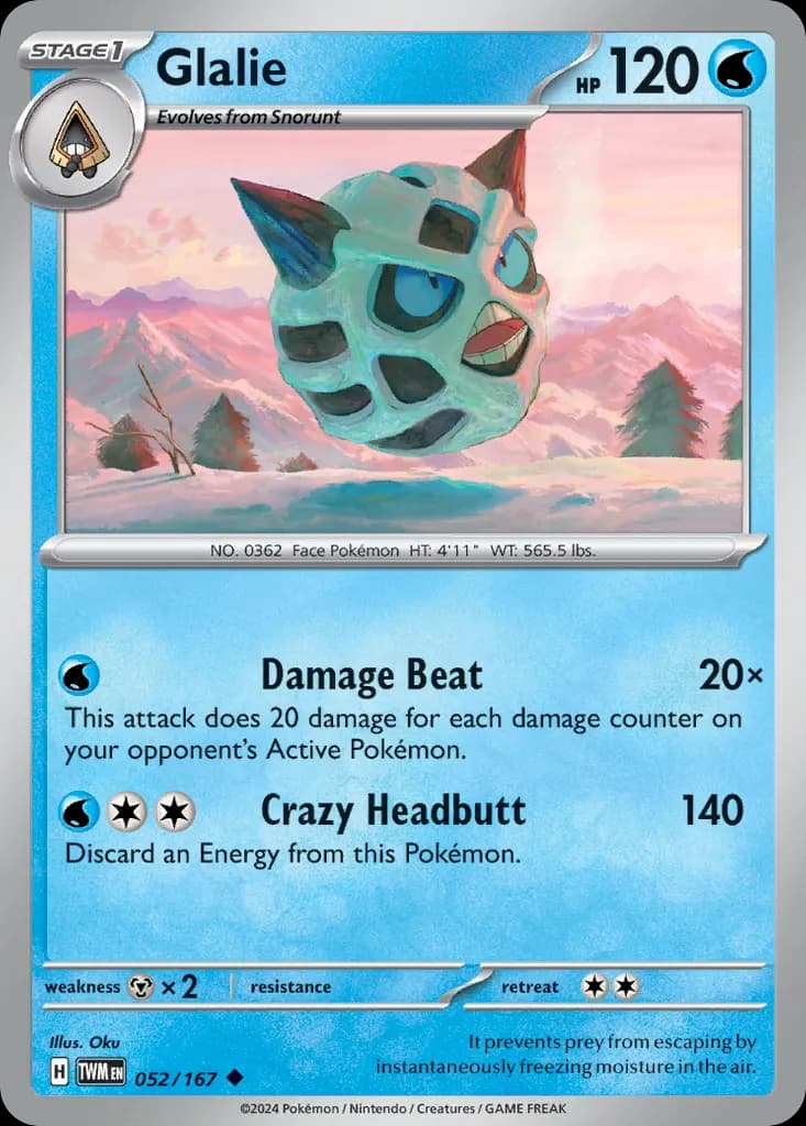 Glalie — Twilight Masquerade 52 Pokémon card