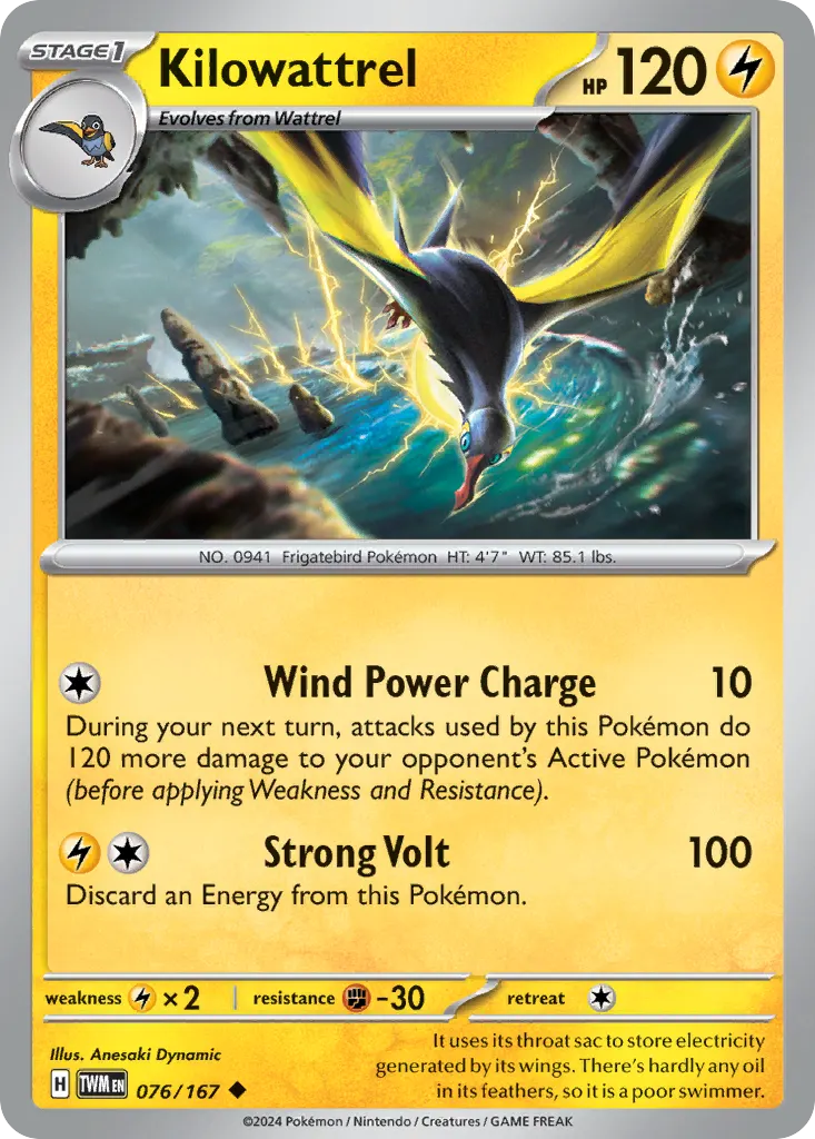Kilowattrel — Twilight Masquerade 76 Pokémon card