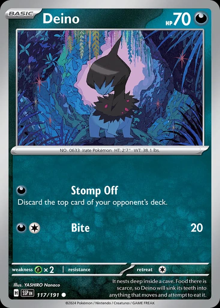 Deino — Surging Sparks 117 Pokémon card