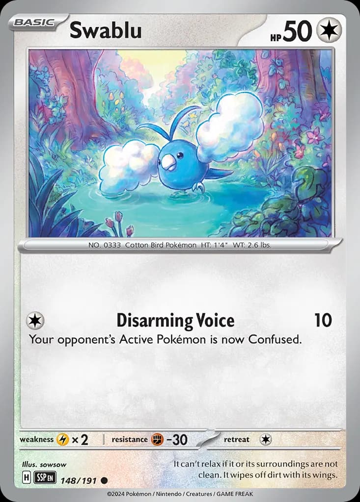 Swablu — Surging Sparks 148 Pokémon card