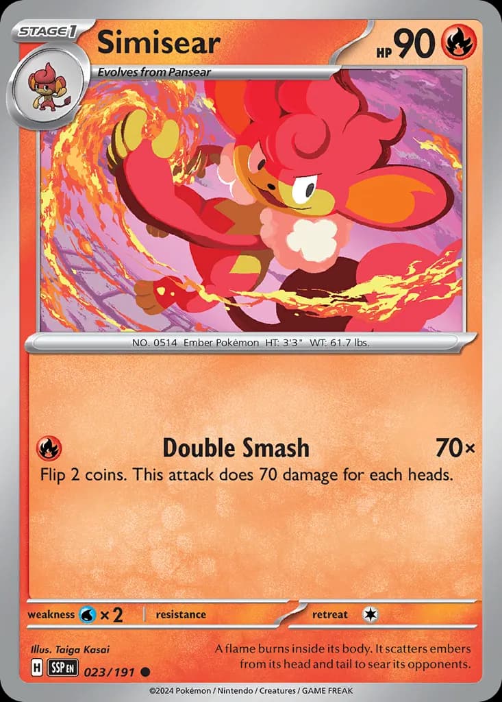 Simisear — Surging Sparks 23 Pokémon card