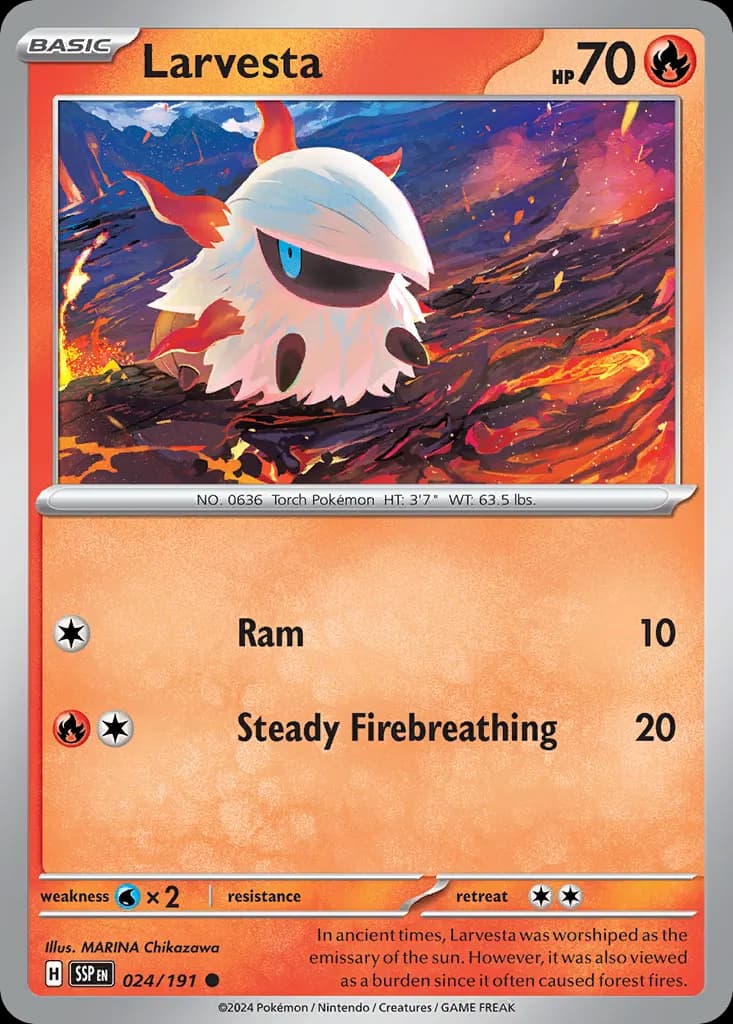 Larvesta — Surging Sparks 24 Pokémon card