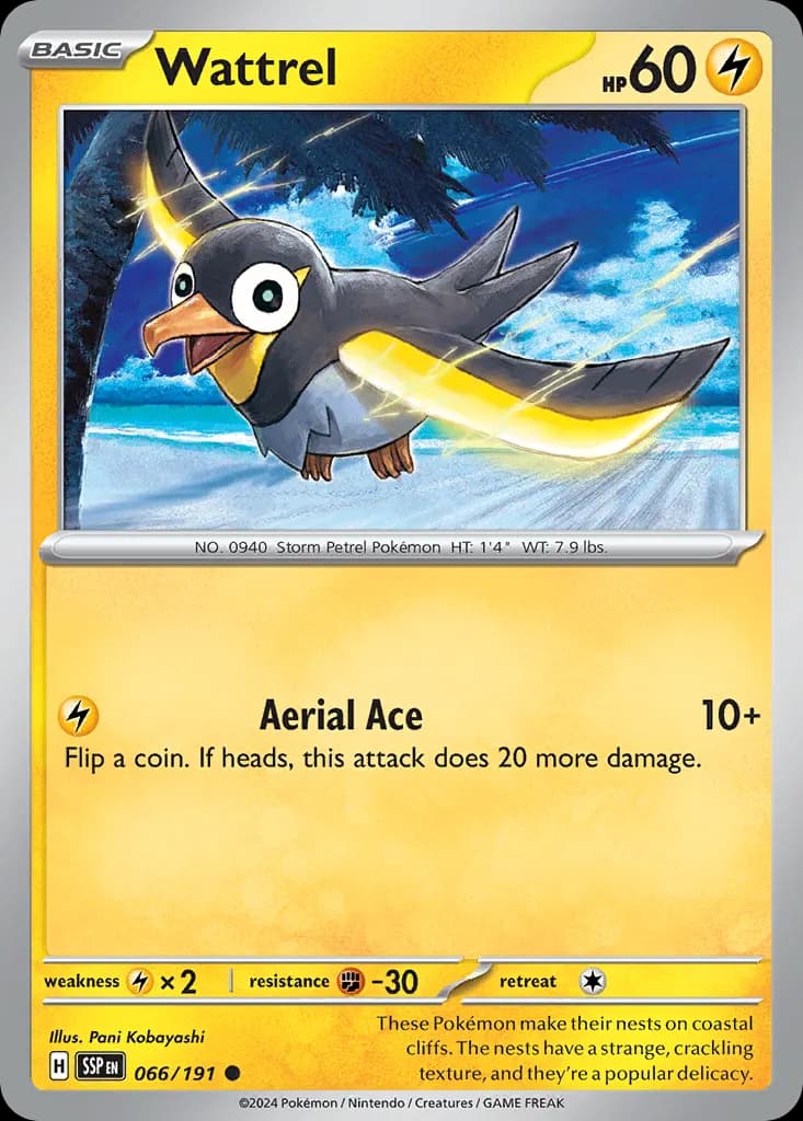 Wattrel — Surging Sparks 66 Pokémon card
