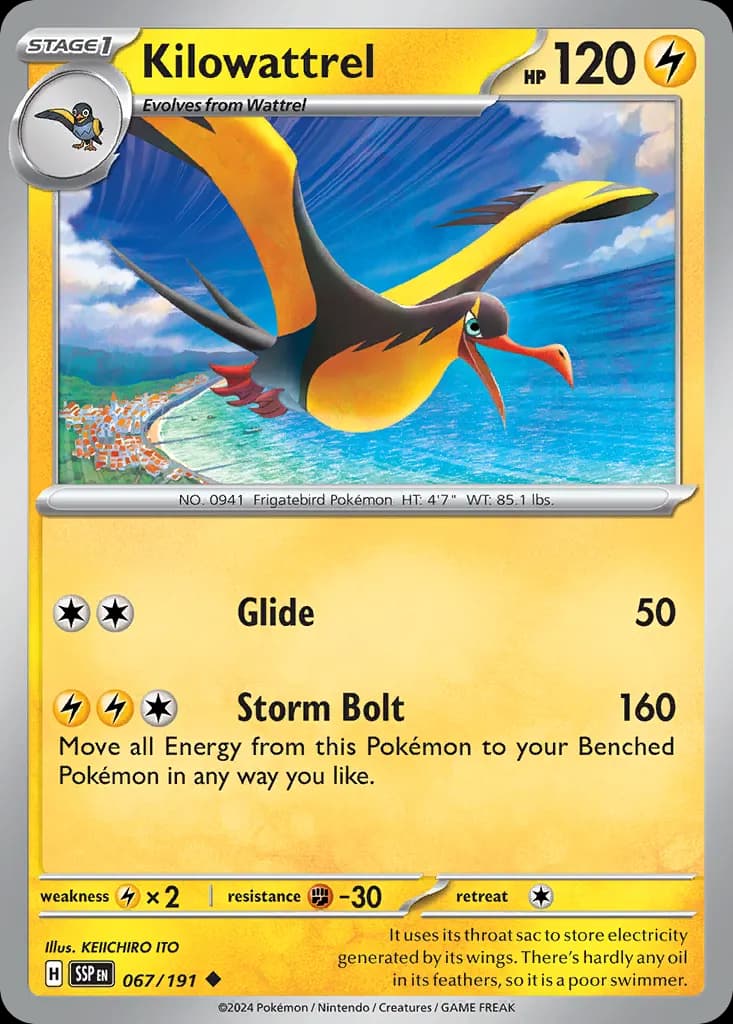 Kilowattrel — Surging Sparks 67 Pokémon card