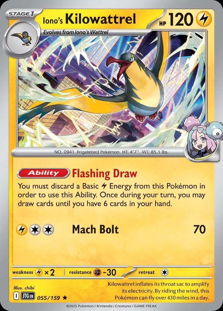 Iono's Kilowattrel — Journey Together 55 Pokémon card