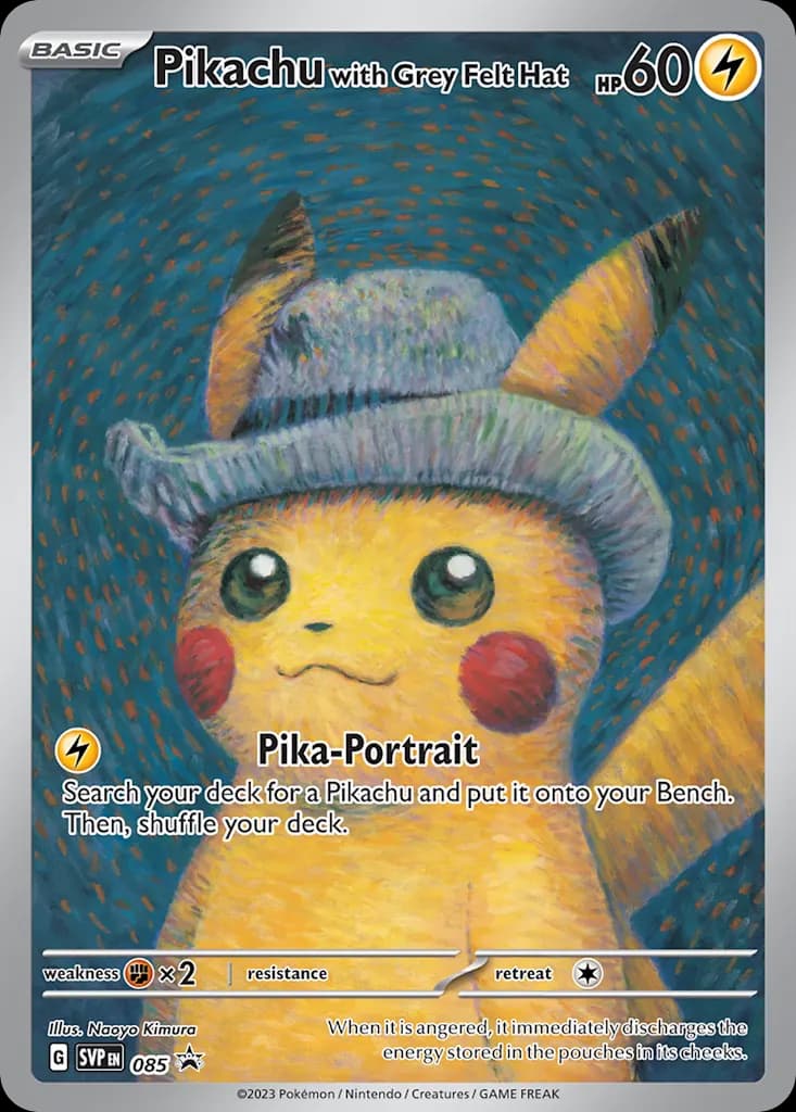 Pikachu com Chapéu de feltro Cinza — SVP Black Star Promos 85 Portuguese Pokémon card