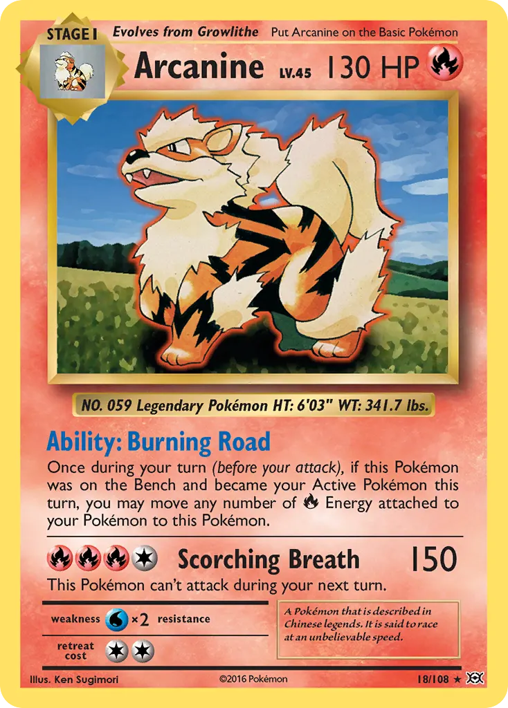 Arcanine — Evolutions 18 Pokémon card