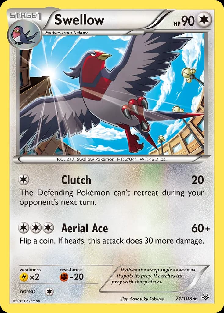 Swellow — Roaring Skies 71 Pokémon card