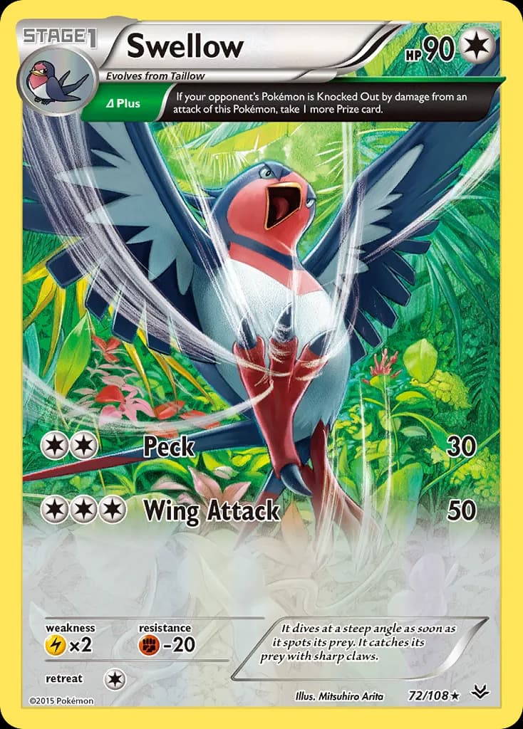 Swellow — Roaring Skies 72 Pokémon card