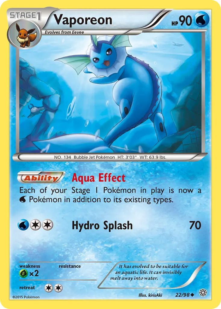 Vaporeon — Ancient Origins 22 Pokémon card