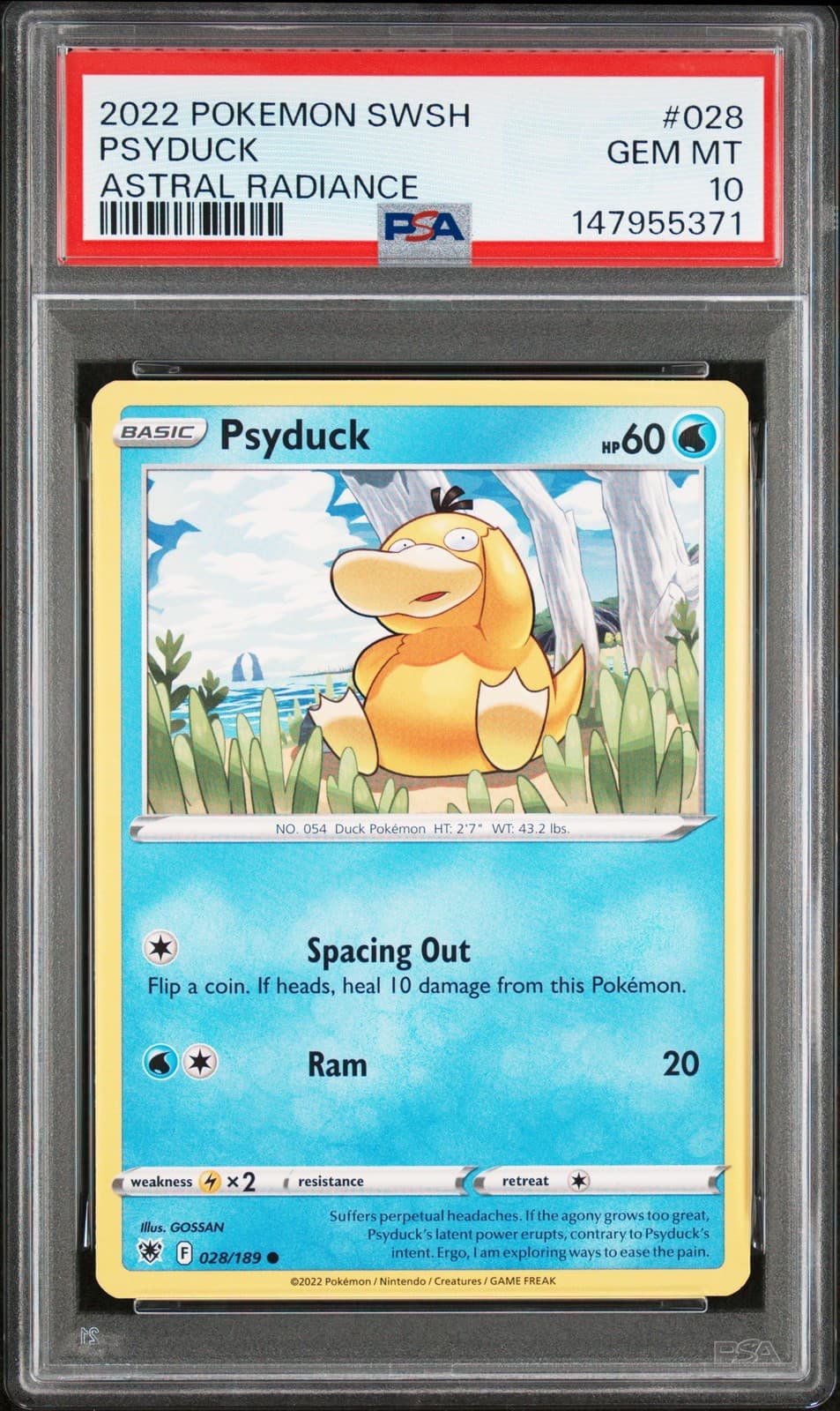 2022 POKEMON SWORD & SHIELD ASTRAL RADIANCE #028 PSYDUCK PSA 10