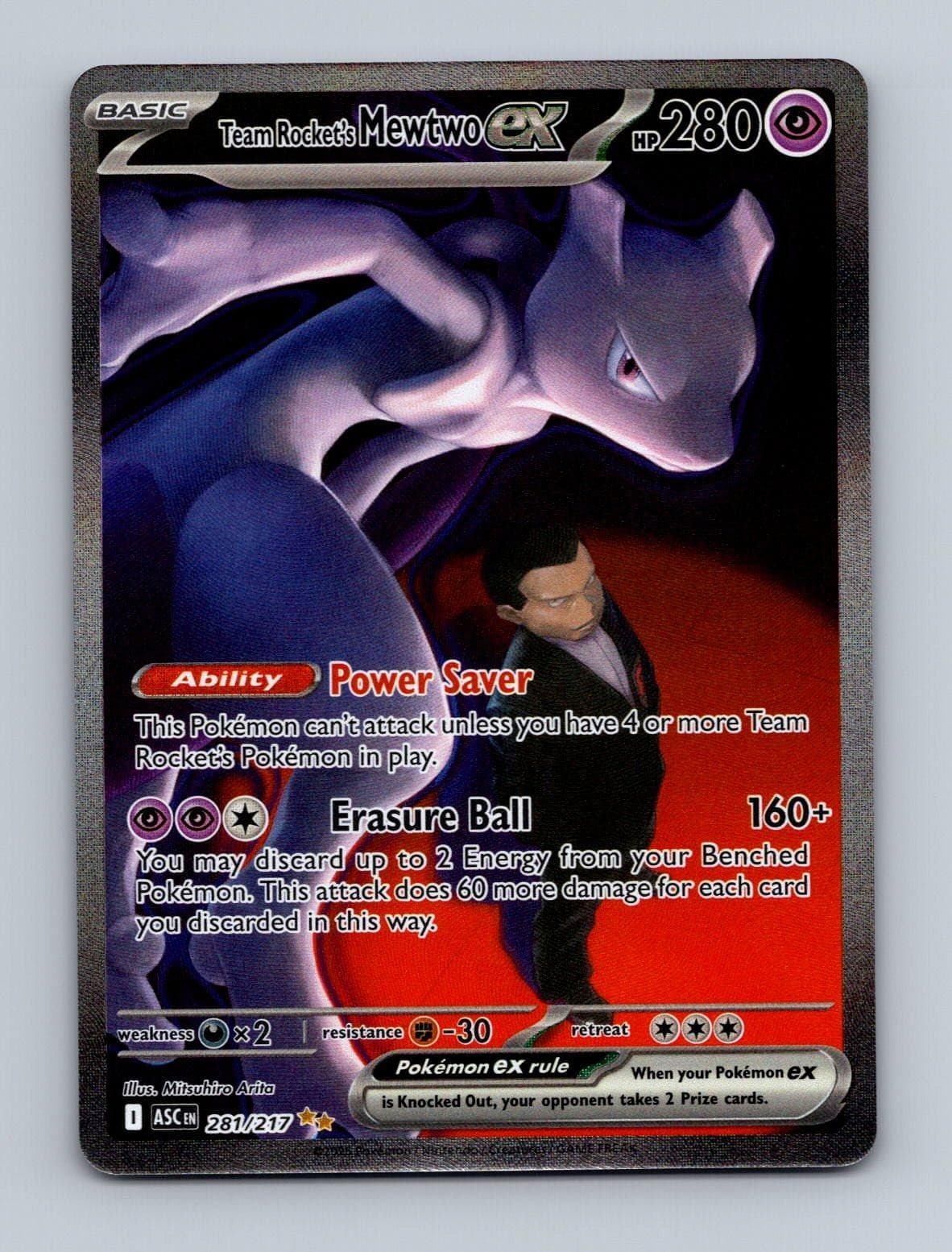 TEAM ROCKET'S MEWTWO EX 281/217 SIR ASCENDED HEROES POKEMON HOLO NM/M