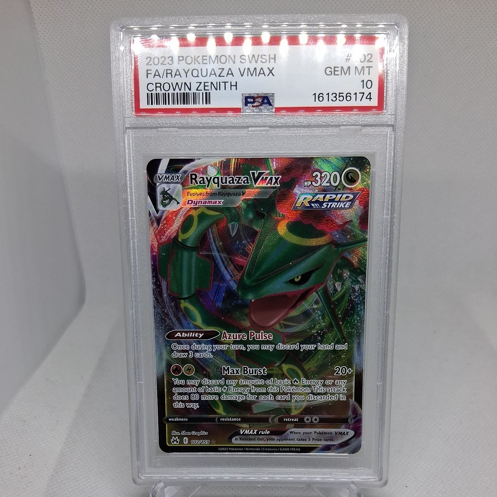Pokemon Rayquaza VMAX 102/159 Crown Zenith PSA 10 Full Art Holo Ultra Rare