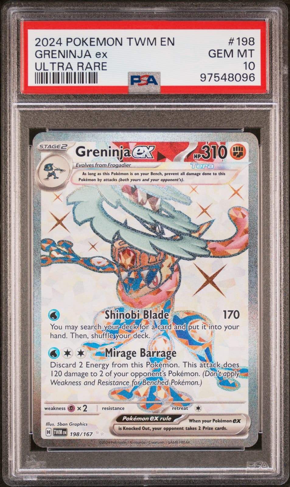 2024 POKEMON TWM EN-TWILIGHT MASQUERADE ULTRA RARE #198 GRENINJA EX PSA 10