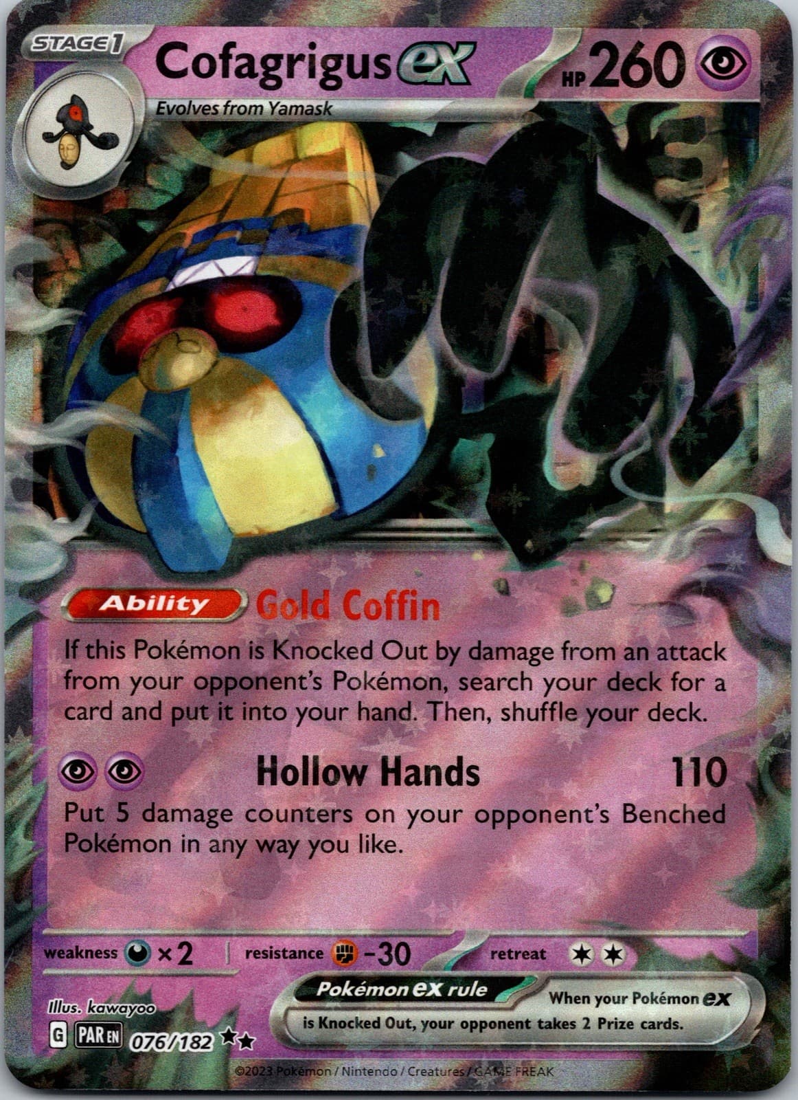 Pokemon Paradox Rift Cofagrigus ex 76/182 NM
