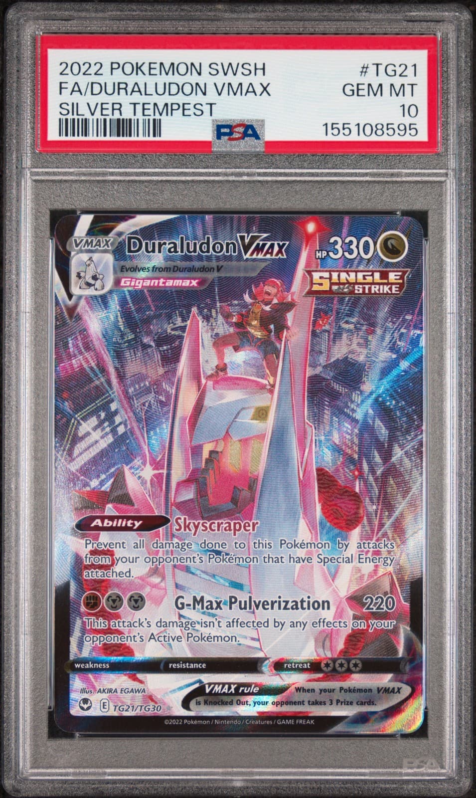 2022 POKEMON SWORD & SHIELD SILVER TEMPEST #TG21 FULL ART/DURALUDON VMAX PSA 10