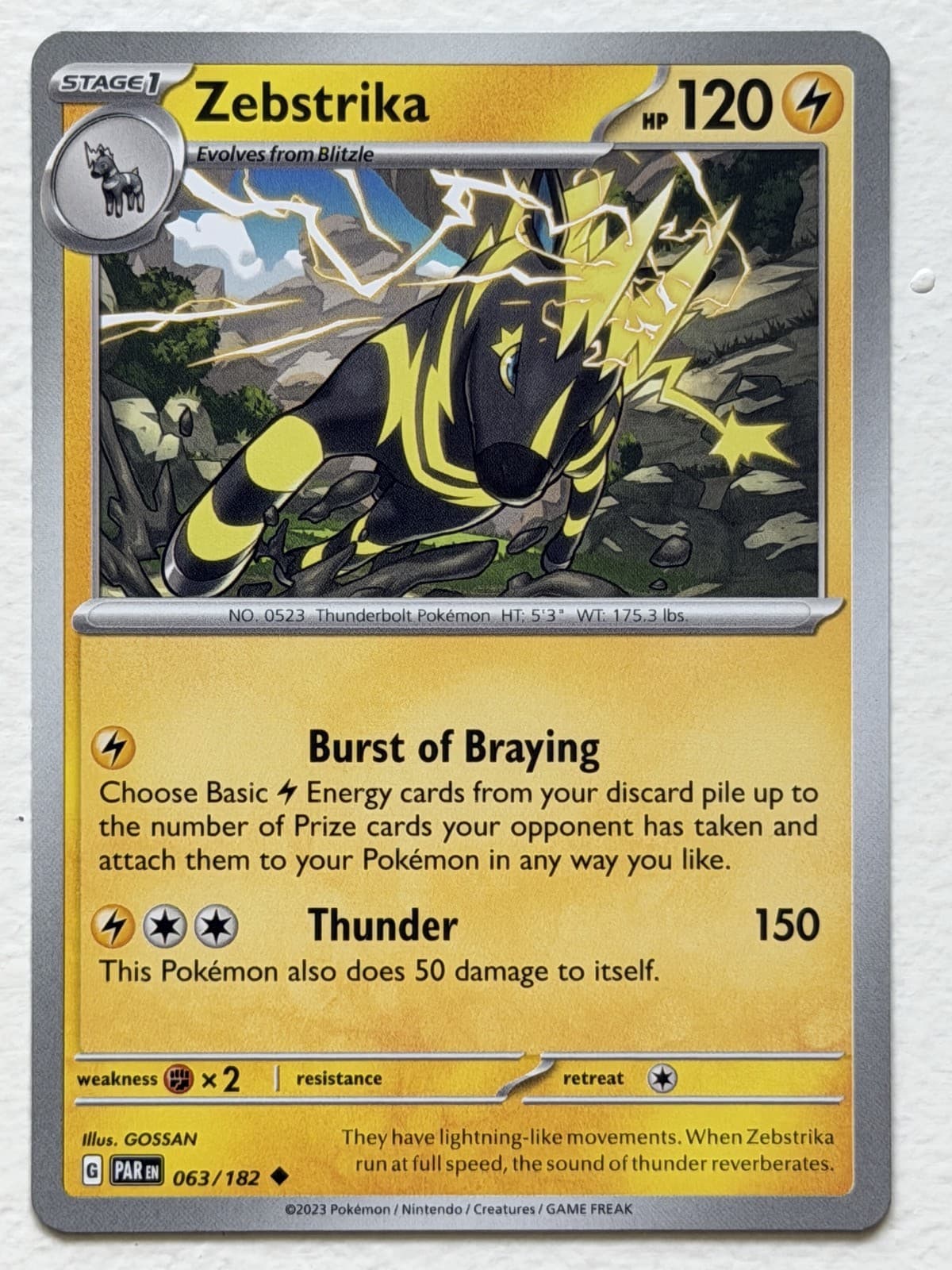 Zebstrika 63/182 Paradox Rift Uncommon Near Mint Pokemon