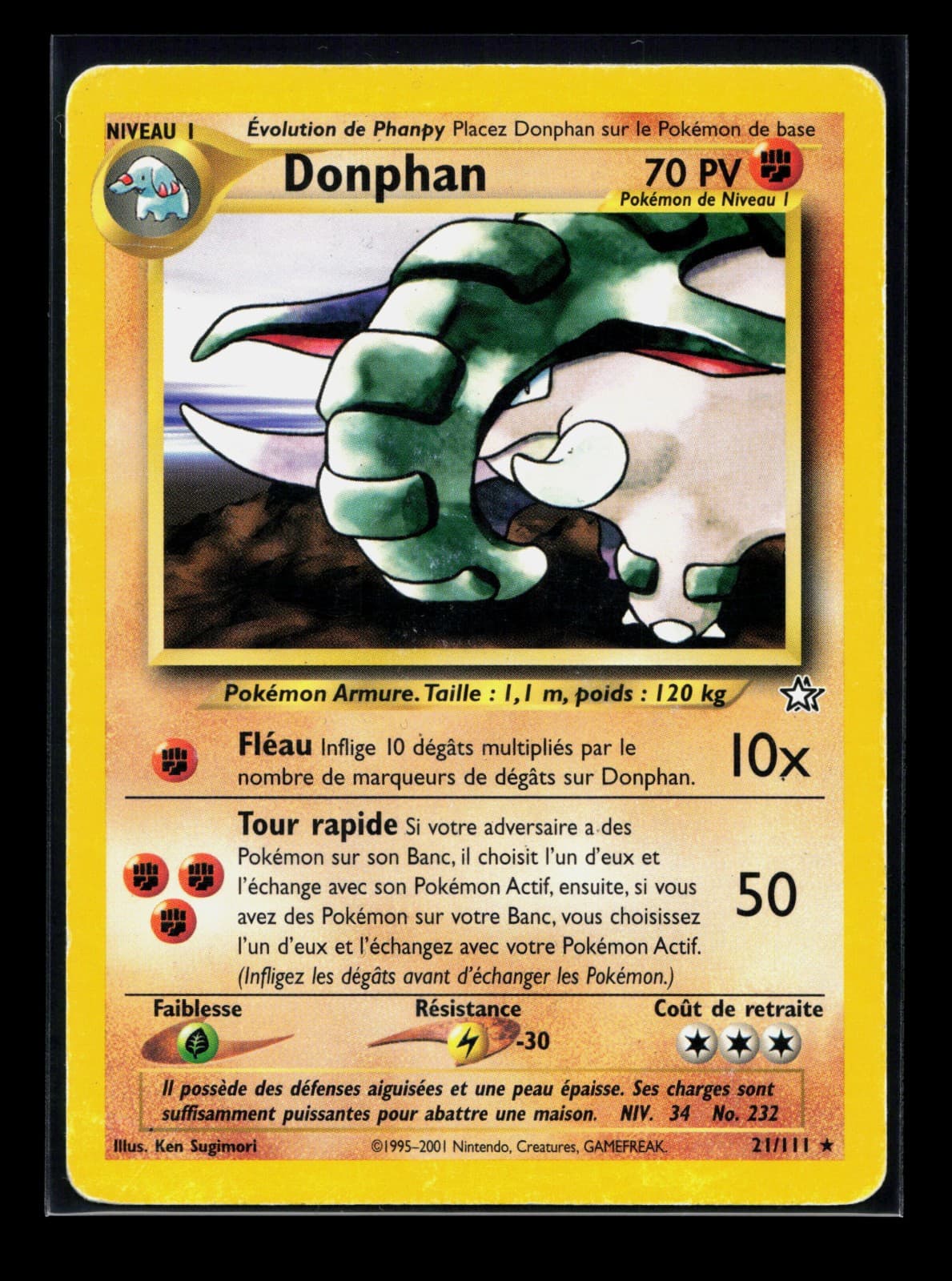 Carte Pokémon Donphan 21/111 Unlimited Ed 2 Néo Génésis Wizards 8