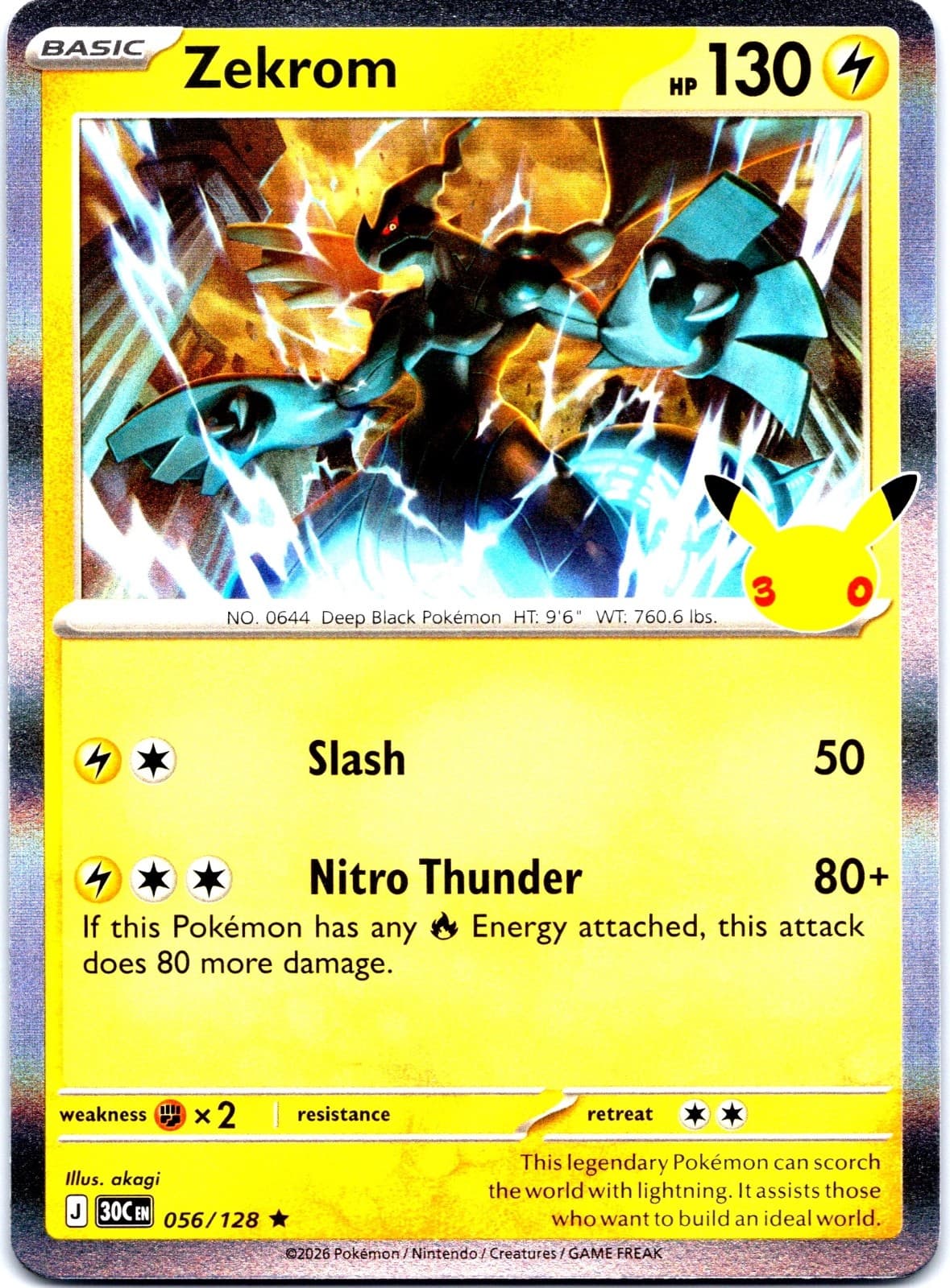 Zekrom Holo Rare ME: 30th Celebration 056/128 NM ((Pokemon))