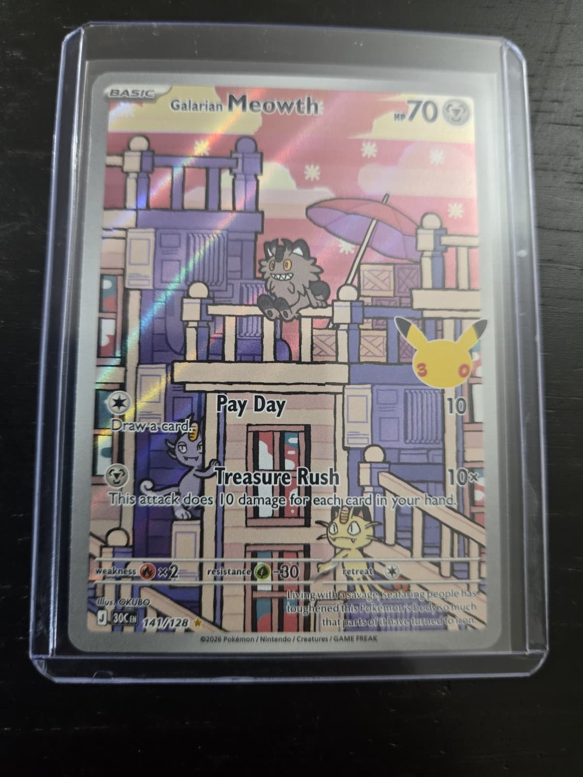 Pokemon 2026 Galarian Meowth 141/128 30th Celebration NM
