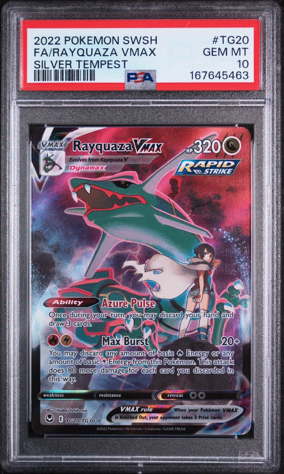 2022 POKEMON SWORD & SHIELD SILVER TEMPEST #TG20 FULL ART/RAYQUAZA VMAX PSA 10