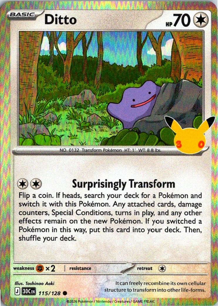 Ditto 115/128 Common ME: 30th Celebration Pokemon Holo Near Mint