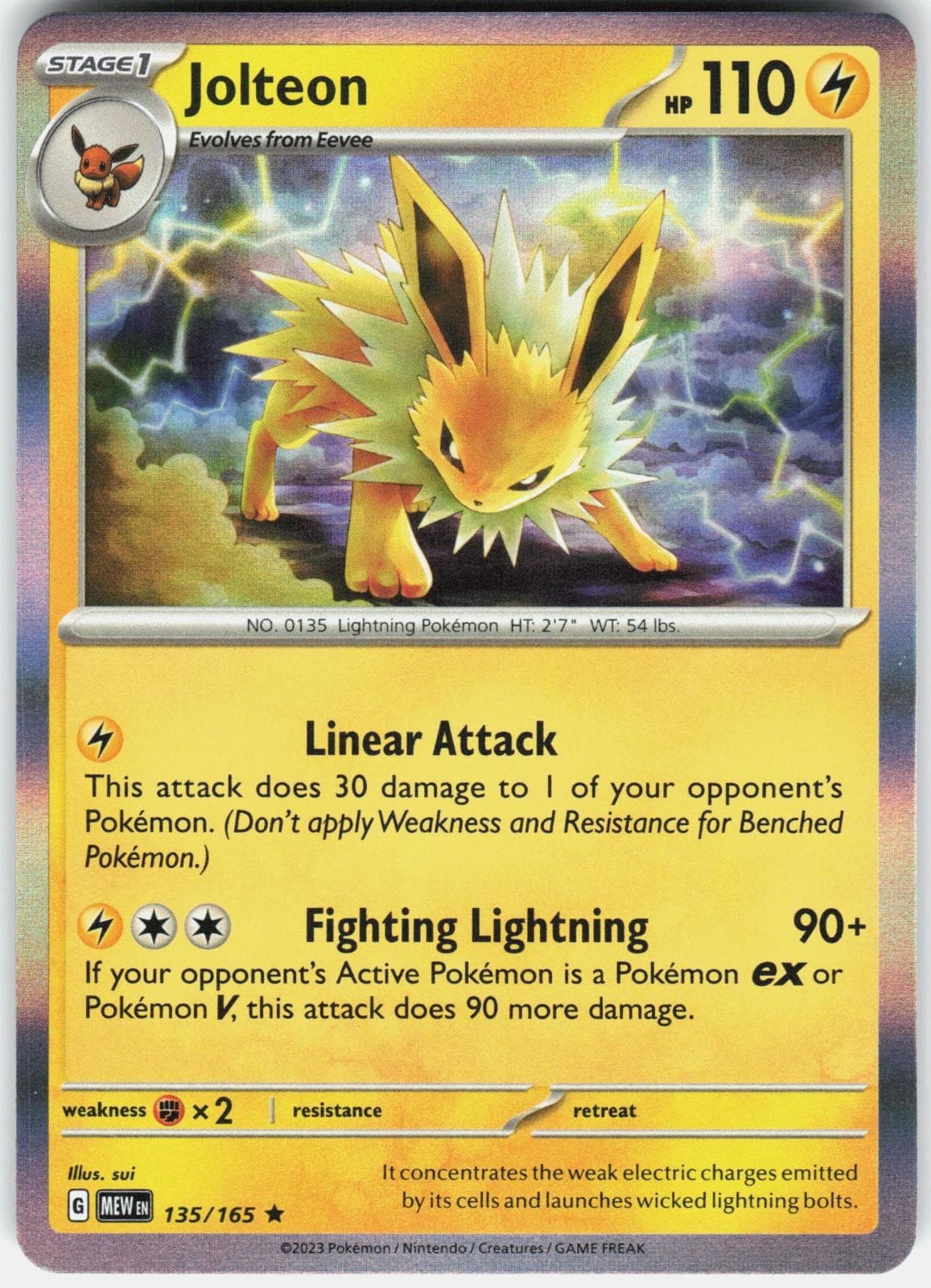 Jolteon 135/165 Rare 151 Pokemon Holo Near Mint
