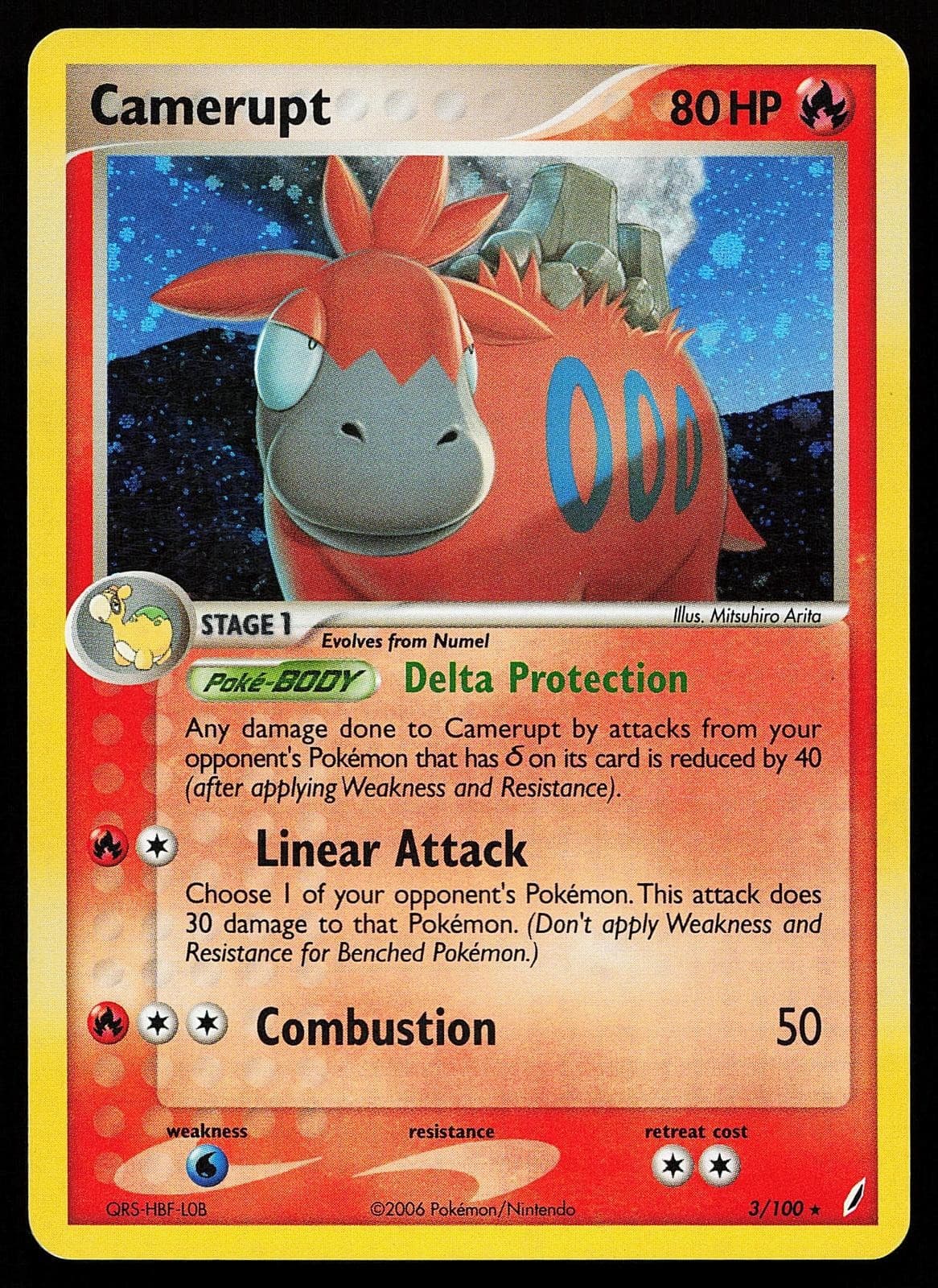 Camerupt 3/100 Holo Rare Crystal Guardians Pokemon Card