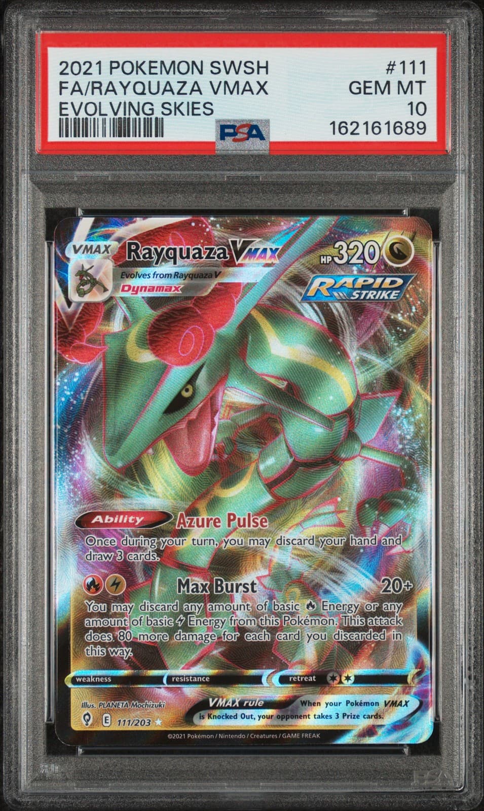2021 POKEMON SWORD & SHIELD EVOLVING SKIES #111 FULL ART/RAYQUAZA VMAX PSA 10