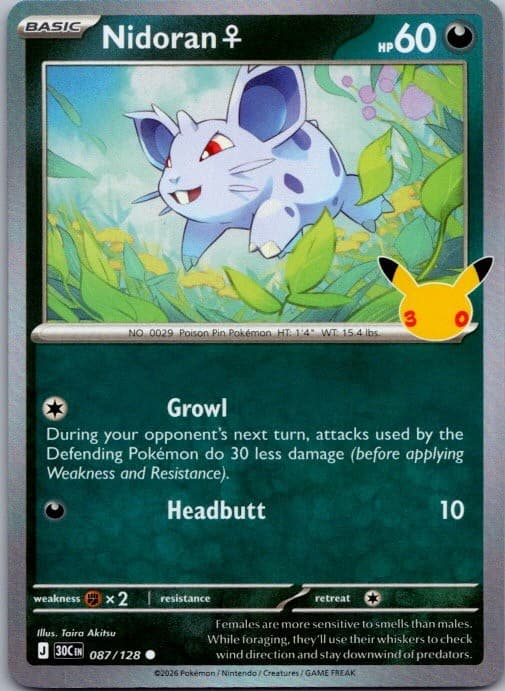 Nidoran F 087/128 Holo Common ME: 30th Celebration Pokemon Near Mint