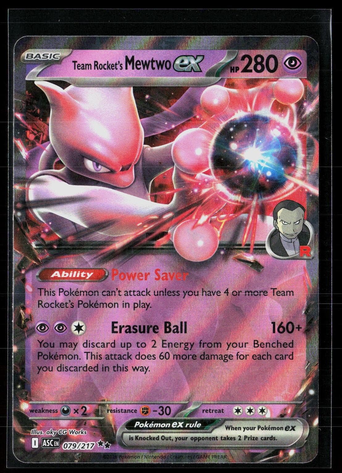 Team Rocket's Mewtwo ex 079/217 Double Rare Ascended Heroes Pokemon NM