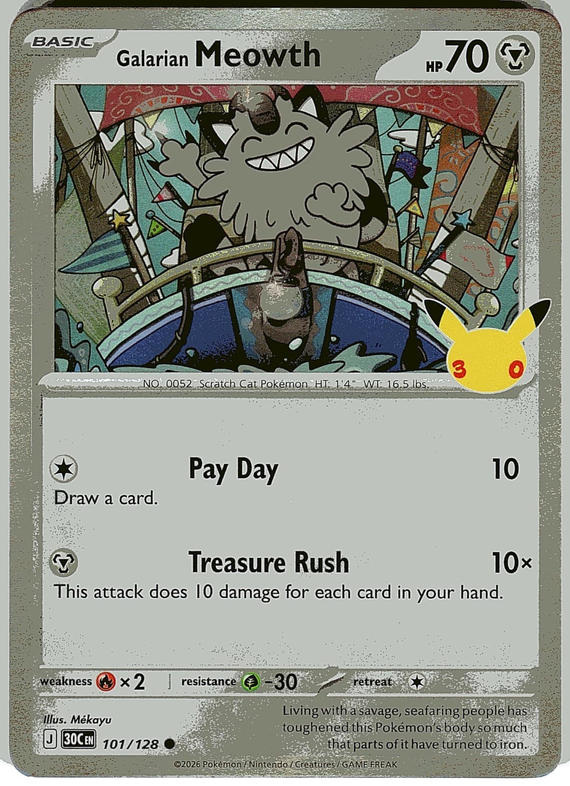 Galarian Meowth 101/128 Common ME: 30th Celebration Pokemon Holo Near Mint