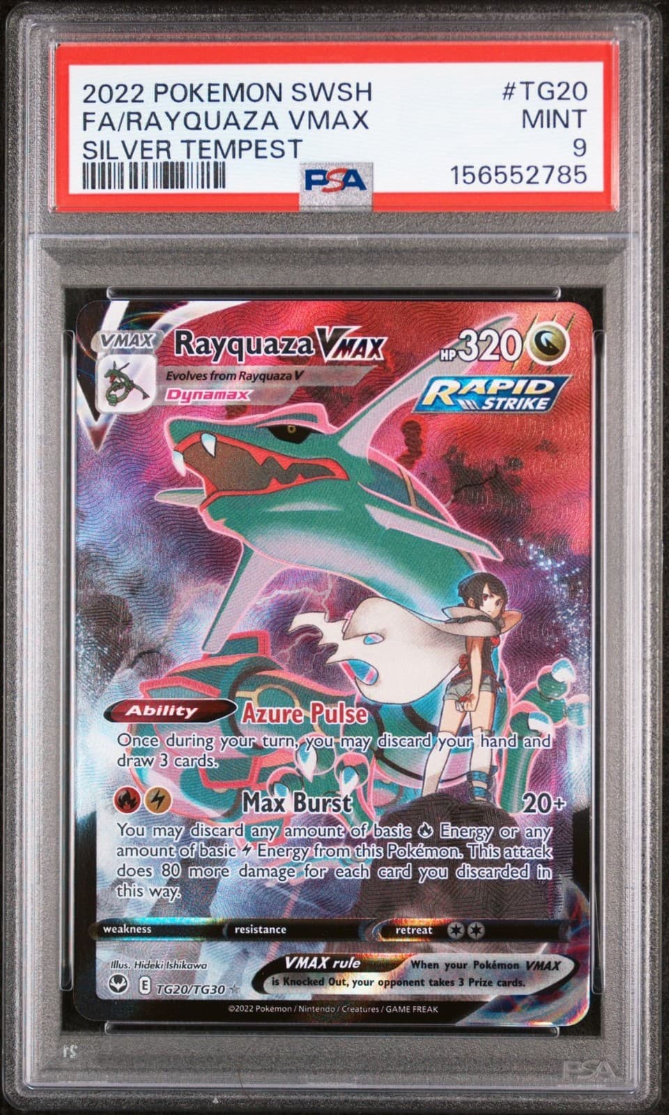 PSA 9 RAYQUAZA VMAX TG20/TG30 FULL ART SILVER TEMPEST POKEMON 😍