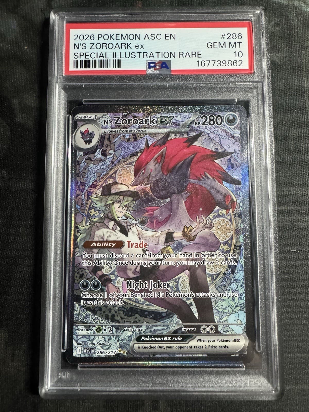 2026 POKEMON ASC EN-ASCENDED HEROES #286 N'S ZOROARK EX PSA 10