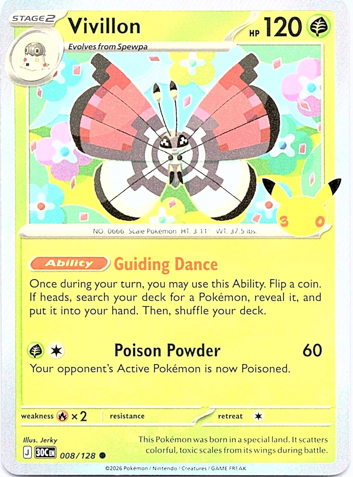 Vivillon Holo Common ME: 30th Celebration 008/128 NM ((Pokemon))
