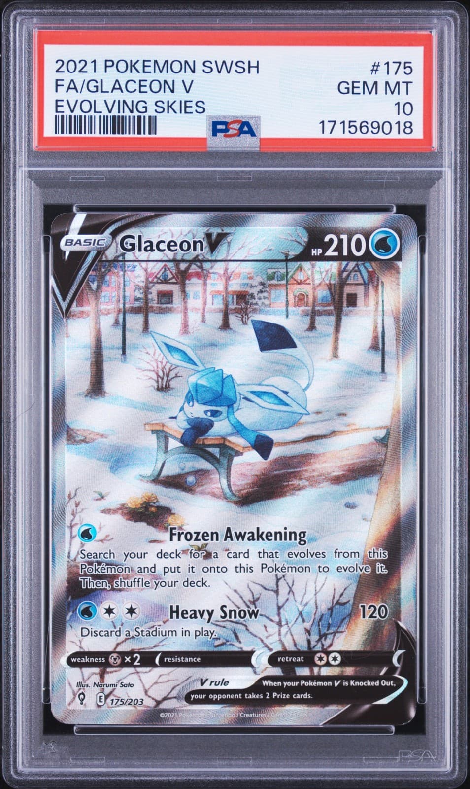 2021 POKEMON SWORD & SHIELD EVOLVING SKIES #175 FULL ART/GLACEON V PSA 10