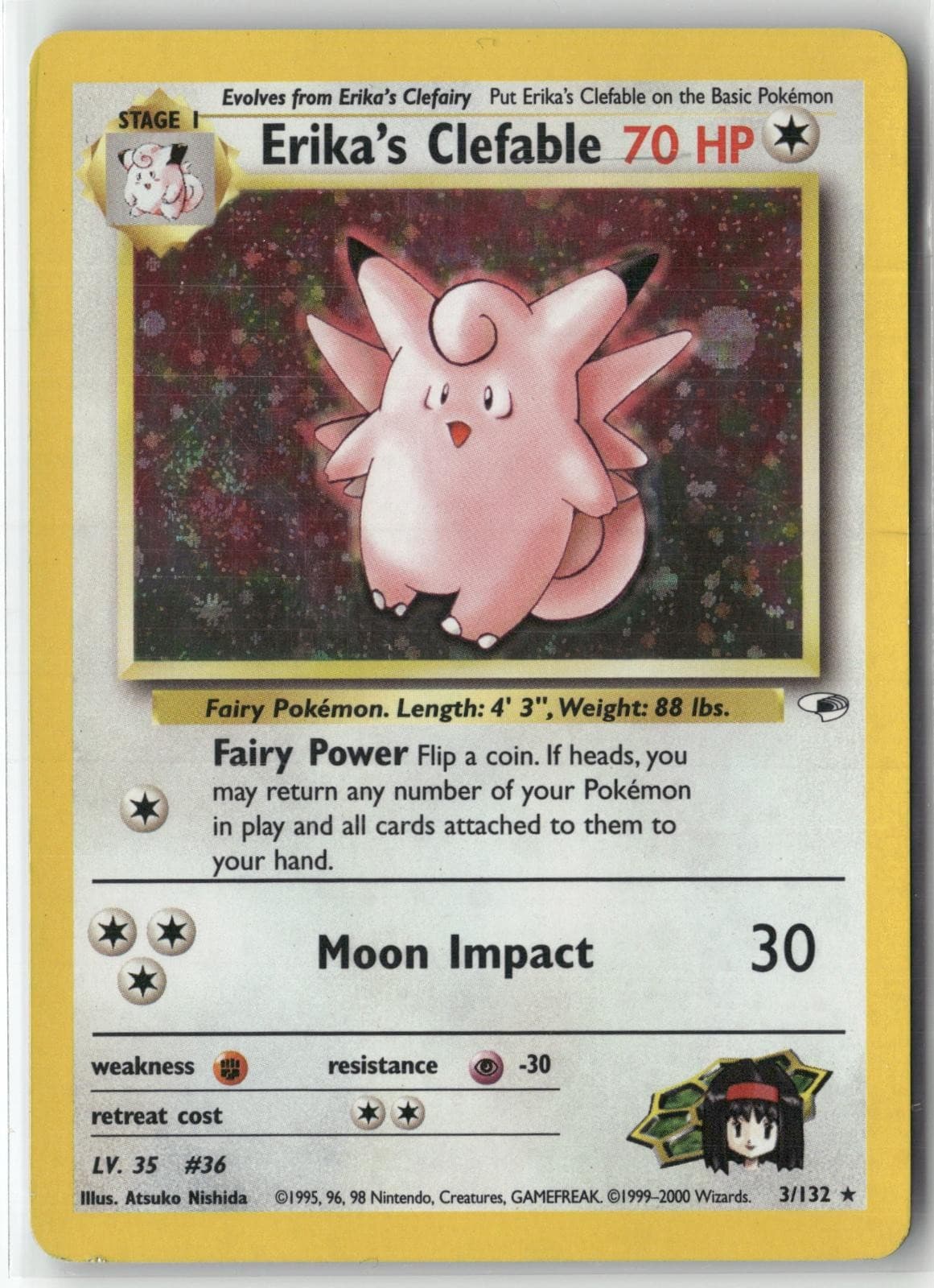 Erika's Clefable 3/132 Rare Gym Heroes Pokemon Unlimited Holo MP