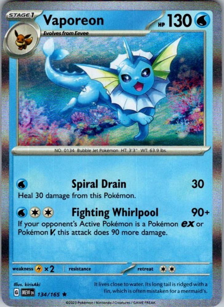 Pokemon SV: Scarlet & Violet 151 Vaporeon 134/165 NM Holofoil