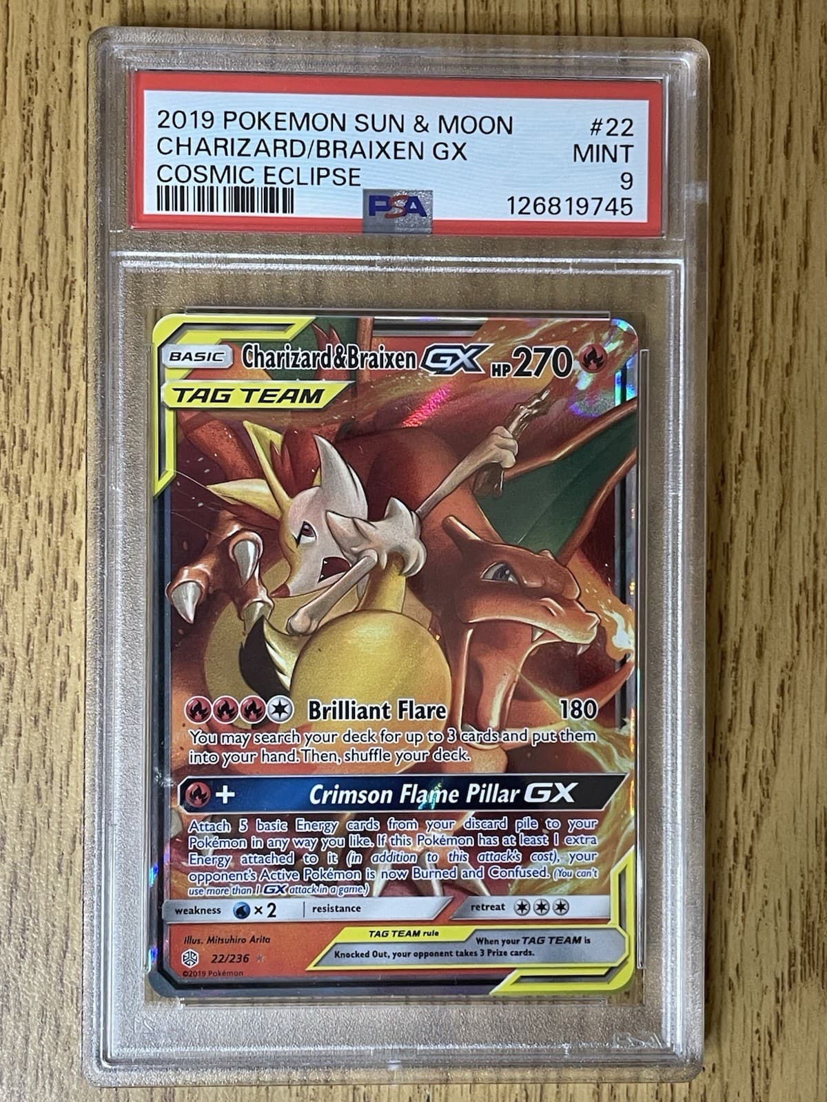 Pokémon TCG Charizard & Braixen GX Holo Ultra Rare Full Art 22/236 PSA 9