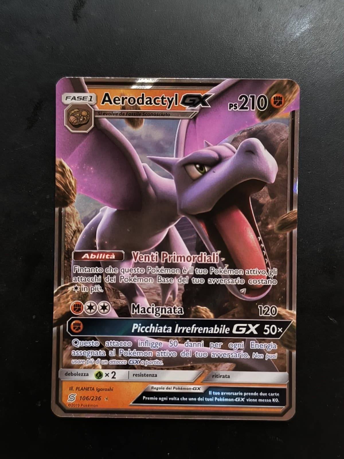 Carta Pokemon AERODACTYL GX 106/236 Sintonia Mentale Full Art Rara Holo ITA NM