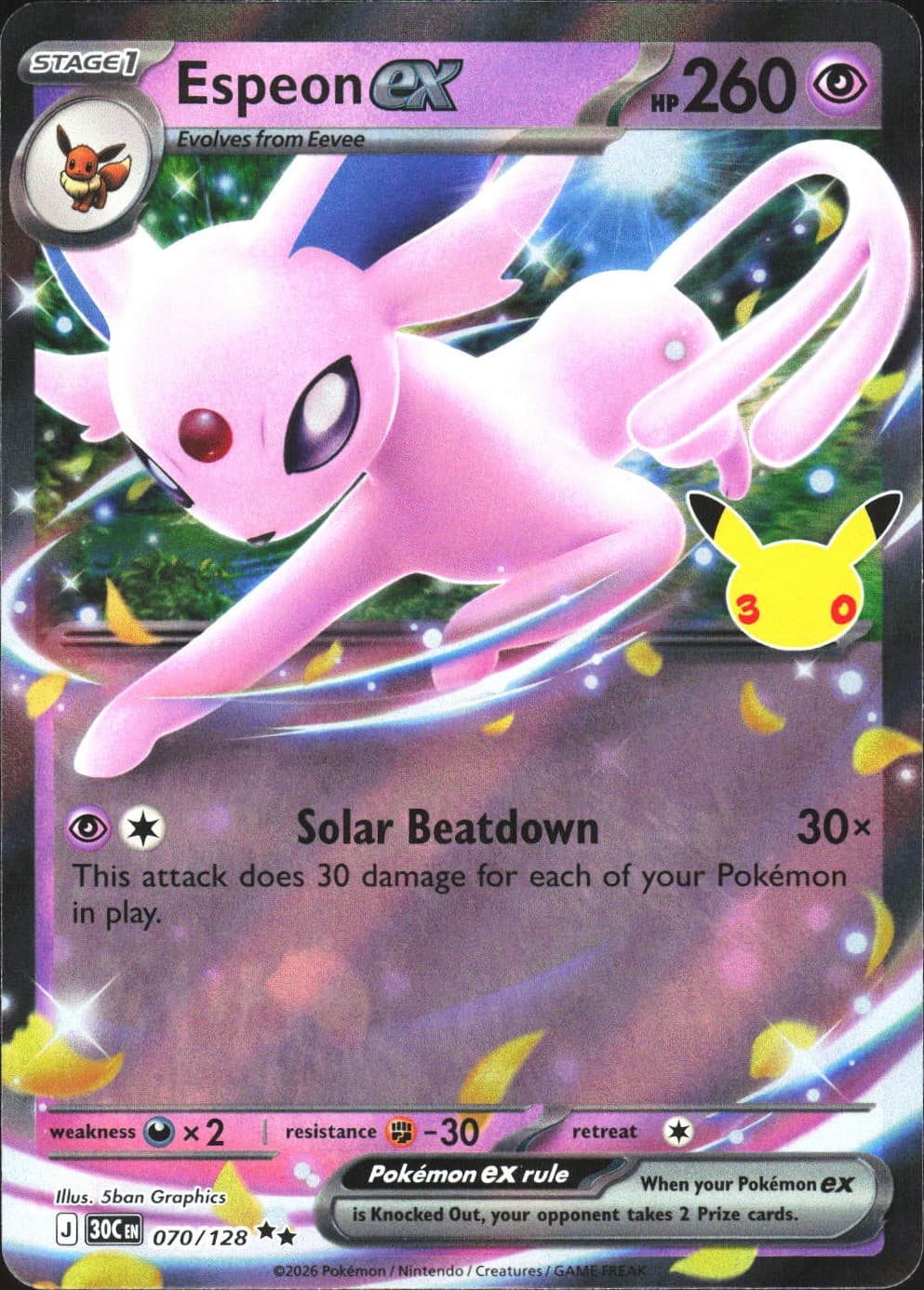 Espeon ex 30th Celebration 070/128 Double Rare Holo Pokémon — English Near Mint