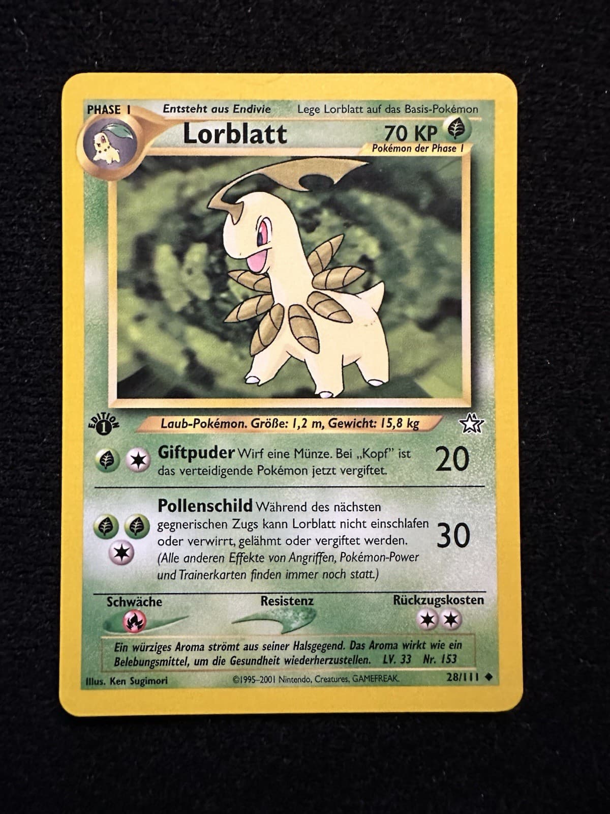 Lorblatt 28/111 Neo Genesis 1. Edition Deutsch Uncommon Vintage Pokémon Karte