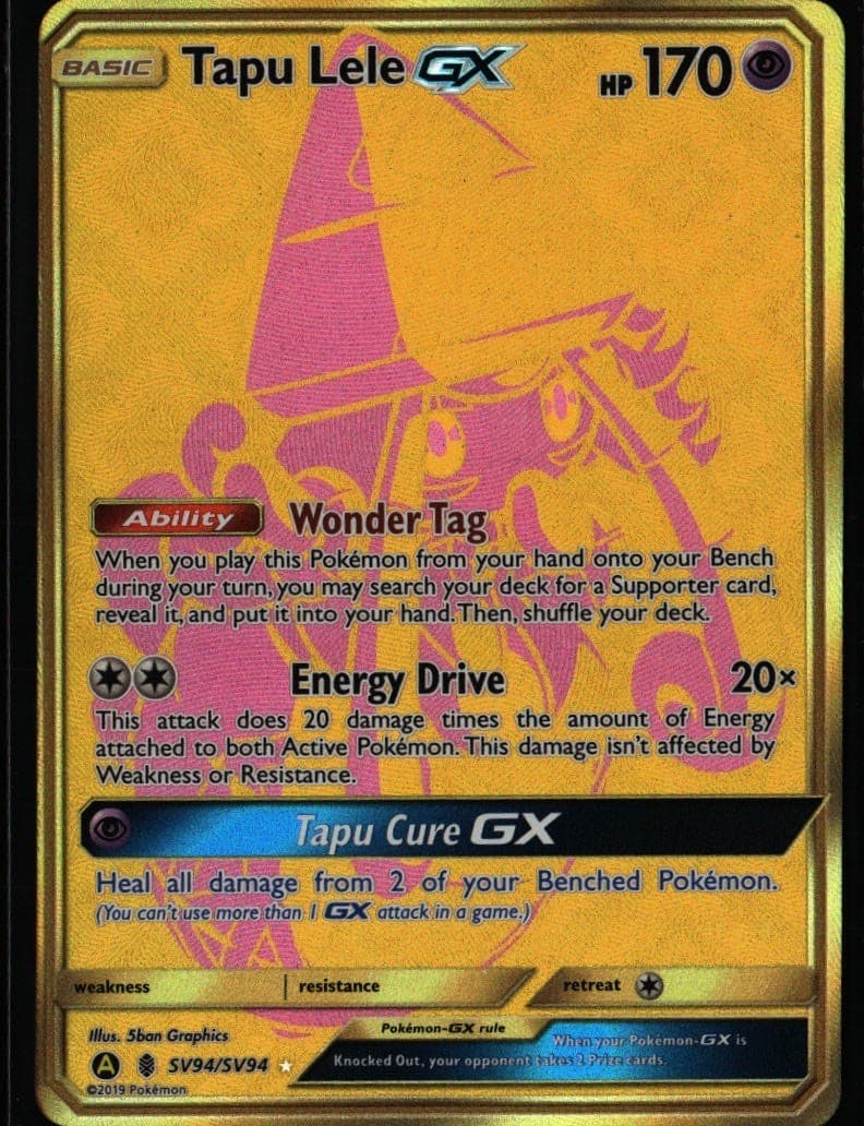 Tapu Lele GX Shiny Holo Rare Hidden Fates Shiny Vault SV94/SV94 Psychic Pokemon