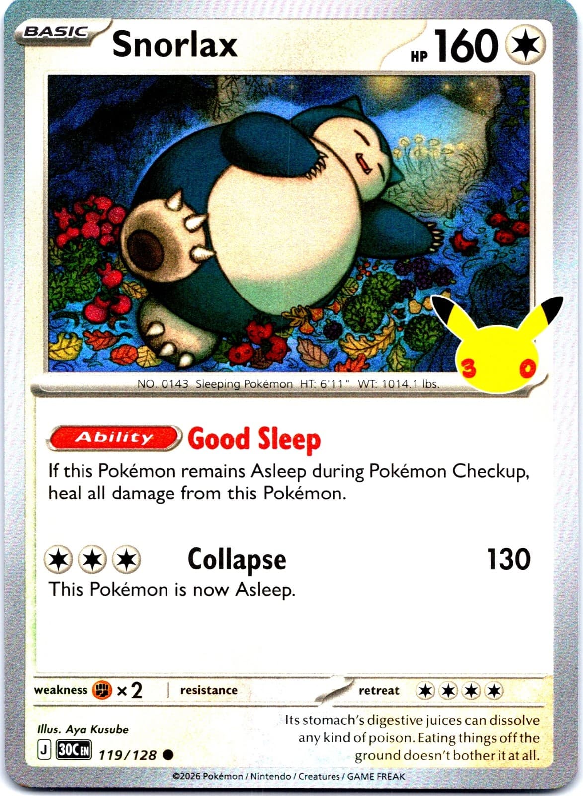 Snorlax Holo Common ME: 30th Celebration 119/128 NM ((Pokemon))
